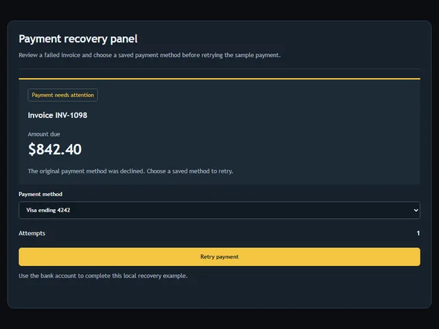Payment recovery panel
